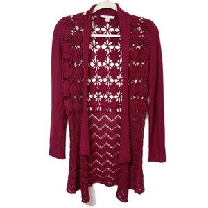Y2K Liz Claiborne Magenta Boho Crochet Open Cardigan Women’s Size Small